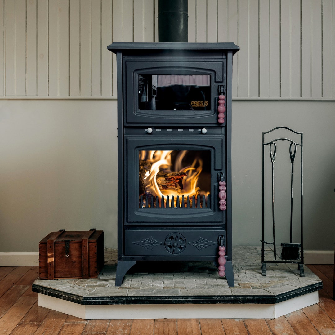 Black Cast Iron Burning Fireplace Wood Stove Cooking Stove Farmhouse