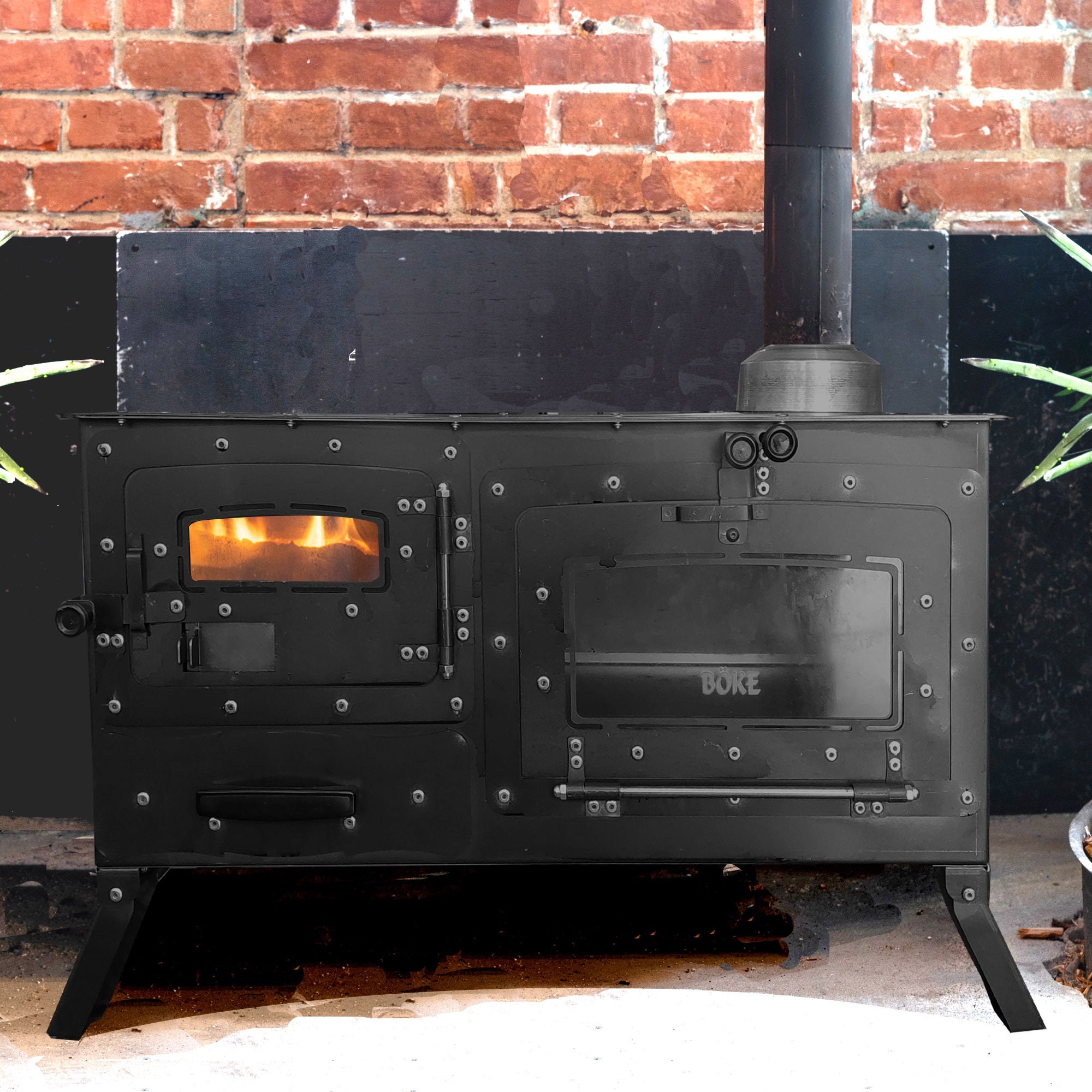 Black Cast Iron Burning Fireplace Wood Stove Cooker Stove Farmhouse