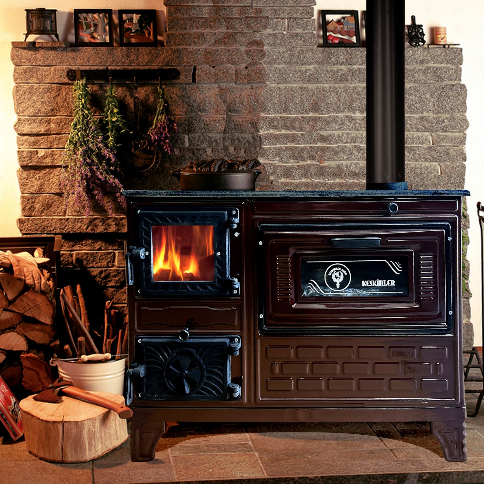 Cast Iron Brown Wood Camping Stove With Oven Camping Wood Stove