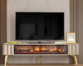 Ecru Electric Fireplace Tv Stand Living Room Fireplace Tv Stand Bedroom Entertainment Center with Fireplace 15x63x18 Inch