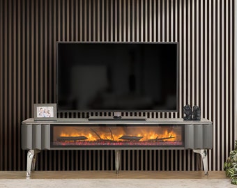 Grey Electric Fireplace Tv Stand Living Room Fireplace Tv Stand Bedroom Entertainment Center with Fireplace 15x63x18 Inch