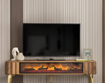 Walnut  Electric Fireplace Tv Stand Living Room Fireplace Tv Stand Bedroom Entertainment Center with Fireplace 15x63x18 Inch