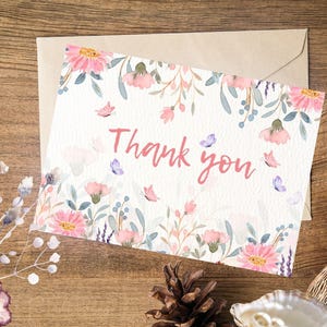 Digital Download, Printable Thank You Card, Floral Thank You Card, Flower Thank You Card, Print at Home Thanks Card, Thank You Card For Her