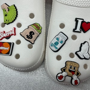 Geldschoen charme -cash Croc Charms -hustle hard Shoe Charm - uitdrukking, charmes zeggen grappige croc charms - vegas - veel geluk- brood geld