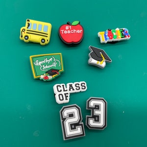 Graduation shoe charm -Class of 23 Croc Charms -school Shoe Charm - school bus, teacher, apple, graduation cap, class shoe charms -education