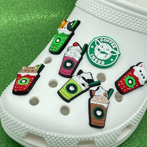 Catpuccino shoe charm - coffee drink chams - coffee  shoe  charms - cat  shoe charms - lit charms
