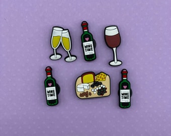 Charm para zapatos de charcutería - Charms para zapatos Wine Time - Charms para tablas de quesos - Charms para alfileres de zapatos con copas de vino - Charms para copas de champán - Charms para botellas de vino