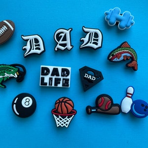 Dad shoe charm -Father&#39;s day shoe charms- Papi shoe pins -Charms for Dad  Charms - sports shoe charm  - lit Shoe Charm - cake topper