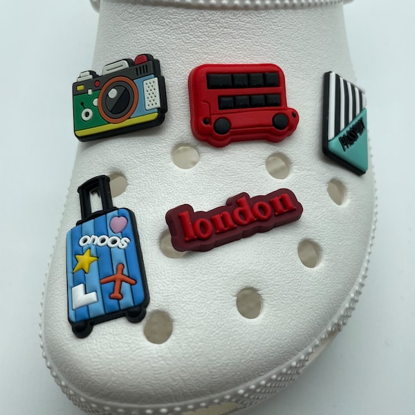 London shoe charm - Double decker bus shoe charms  -Travel shoe charm-passport charm - luggage - Paris-New York-Ireland -Greece- Rome -Italy