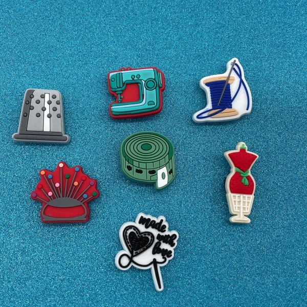 Sewing shoe charm - sewing machine Croc Charms - thimble charm - measuring tape - sewing form - thread and needle, pins and needles