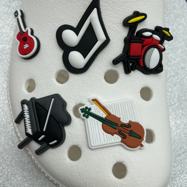 Music shoe charms -Croc Charms - guitar Shoe Charm - violin - base clef - music notes - drums - drum kit - electric guitar
