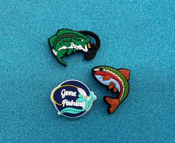 Fishing Shoe Charm -Fishing Croc Charms - Bait - fish-tackle Shoe pins-camp Charms- RV, Glamping, Recs - Park- Hiking, Camping Jibs, Nature