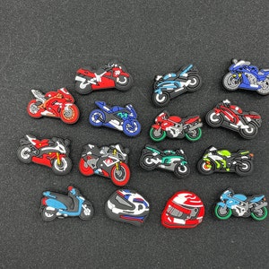 Motorcycle shoe charms -Lit shoe charms, bike  shoe  charms, motor bikeshoe pins, motorcycle charms