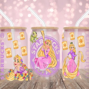 Rapunzel and Pascal Tangled Glass Yellow Ombre 17oz Water Bottle, Princess,  I See The Light, When Will My Life Begin