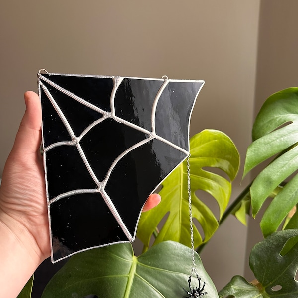 Gothic stained glass SPIDER WEB corner - Spider web Stained Glass - Charm Spider Web - Inspired By Nature - Spider Web Décor- arachnid