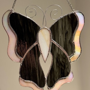 Black Butterfly Irridescent stained glass window hangings Mothers Day gift Fairy garden decor Custom stained glass butterfly suncatcher