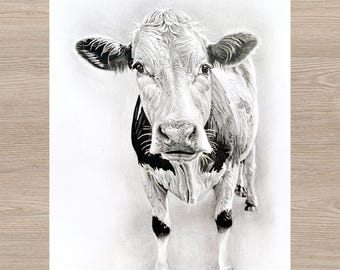 絵画 牛のパステル画 2019年 b5サイズ ホルスタイン フリージアン牛 オリジナル水彩画 A2 (50*40 cm/16