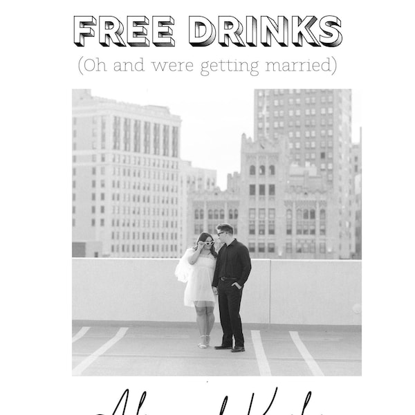 Save The Date Modern, Funny, Free Drinks and Wedding