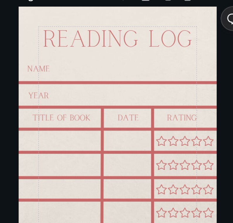Reading log bookmark printable etsy