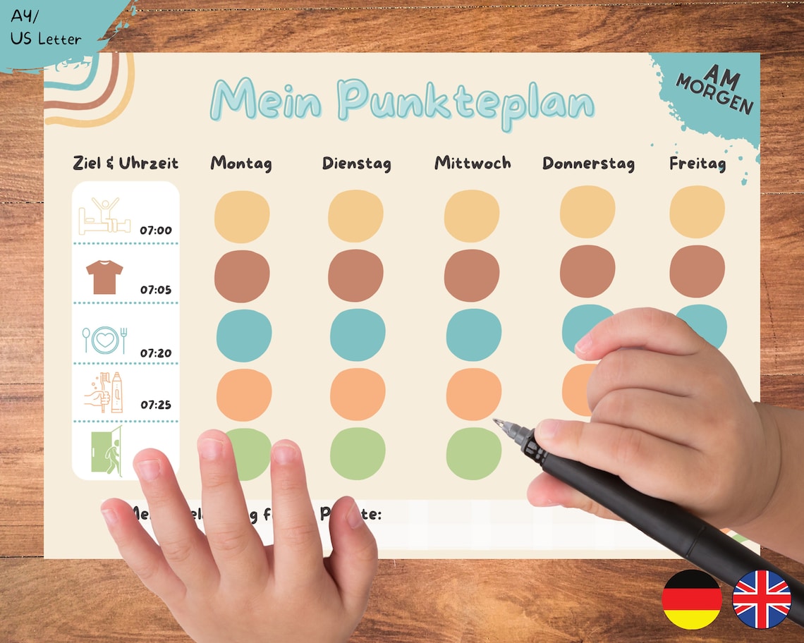 Belohnungstafel für Kinder mit ADHS / ADS, Morgenroutine, PDF zum