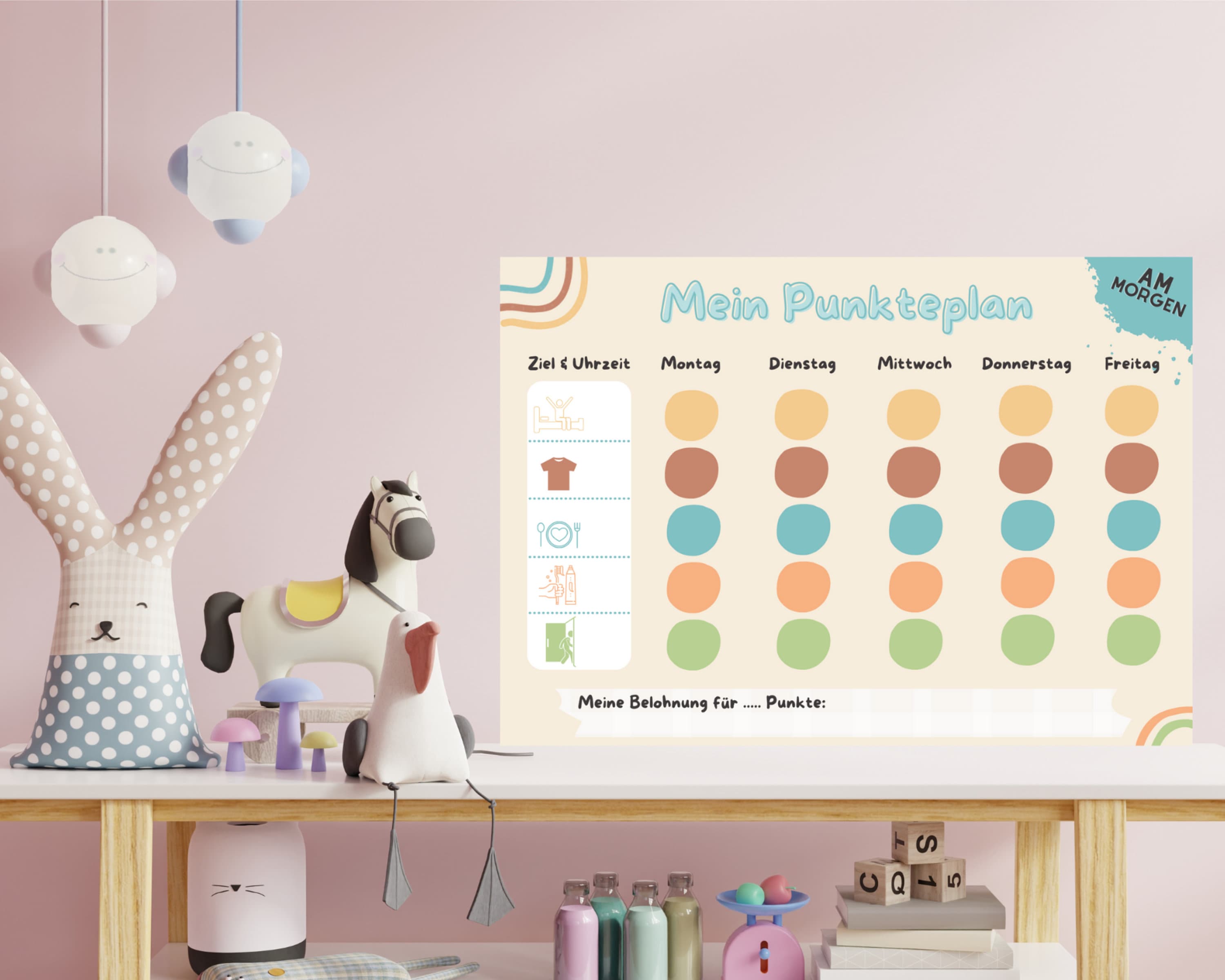Belohnungstafel für Kinder mit ADHS / ADS, Morgenroutine, PDF zum