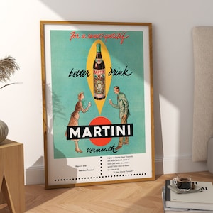 Vintage Martini Werbung Poster, Party, Cocktail, Retro Bar Dekor, klassischer Anzeigendruck, Werbedruck, Vintage Cocktail druckbares Geschenk