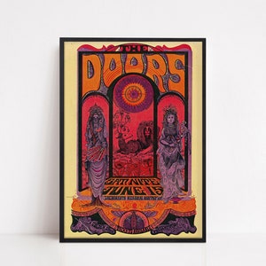 The Doors Poster - Sacramento Memorial Psychedelic 1968 Concert Poster - Vintage 1968 The Doors Rock Band Poster Print - Wall Decor