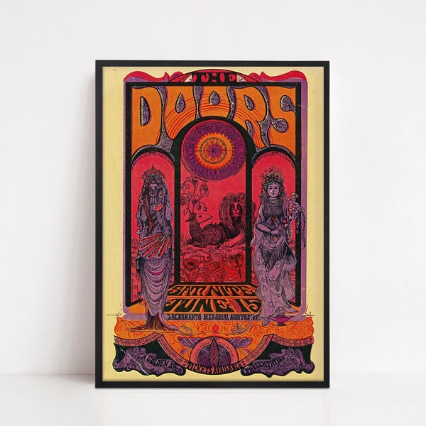 The Doors Poster - Sacramento Memorial Psychedelic 1968 Konzert Poster - Vintage 1968 The Doors Rock Band Poster Print - Wand dekor