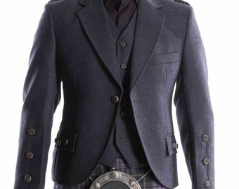 Veste écossaise de kilt écossais gris anthracite avec gilet de mariage Serge Wool Kilt veste