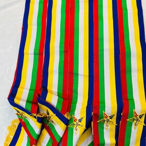 Masonic Order of Eastern Star OES Sash Five Color With Soft Gold Fringe Side with Red Lining and High Quality Oes Star (set of 5)