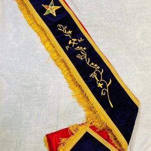 Masonic Oes P.M Sash, Order of Easter Star Past Matron Sash Purple Velvet with Golden fringe and Red Lining