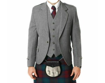 Veste et gilet kilt en laine Serge gris pour hommes Veste Argyle écossaise faite à la main