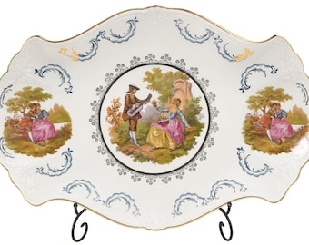 Assiette rococo vintage Couple pour la rencontre : porcelaine fine Gloria, Bavière