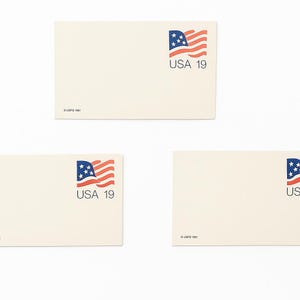Set aus 3 Vintage 19 Cent Postkarten mit US-Flagge - 1991 USPS Vorgestempelt