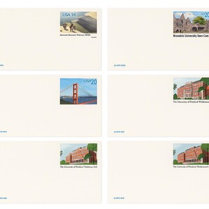 Lote de 6 tarjetas postales antiguas de USPS Mint – Escenas de 1996-2006 (Golden Gate, Brandeis, Winter Farm, Portland)