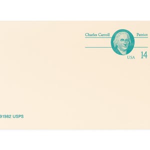 Karta pocztowa USPS Charlesa Carrolla z 1982 r. – 14-centowa Scott UX105 – zabytkowa, nieużywana patriotyczna pamiątka