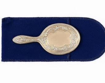Vintage Reed & Barton Silverplate Hand Mirror – Floral Scroll, Original Box and Pouch