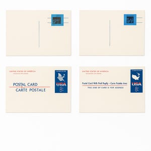 4 unbenutzte vorgestempelte Vintage-Postkarten — USPS Scott UX54 + Büro der Volkszählung 1965