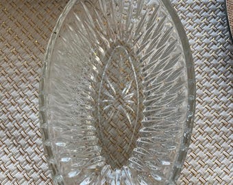 Princess House Crystal Spoon Rest – Vintage Oval Starburst Utensil Holder