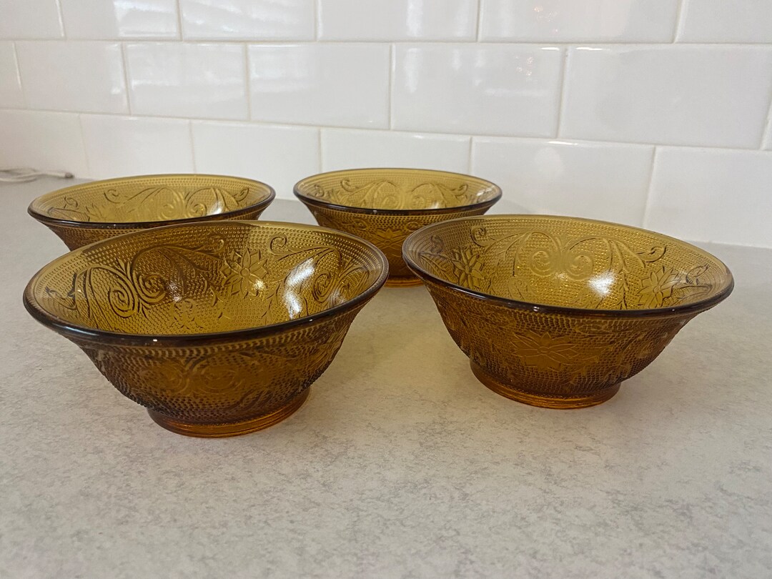 Tiara Amber Indiana Glass Bowls Set of 4 Etsy