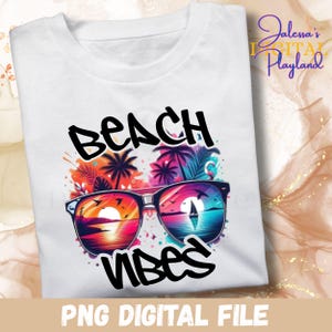 Beach Vibes Digital Design | Retro Sunset Palm Tree Clipart | Tropical Summer Sublimation PNG | Vacation Shirt Download for Cricut