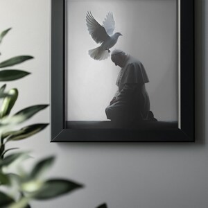 Pope Francis memorial art, Minimalist Catholic print, Laudato Si silhouette, 1936-2025 tribute, Elegant religious decor, Vatican Digital Art