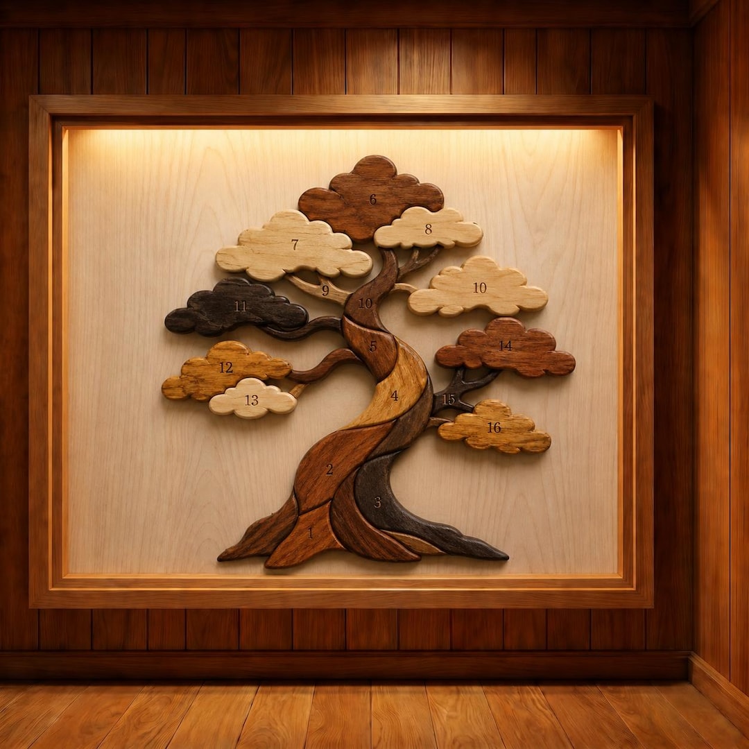 Tree Intarsia Pattern PDF, Scroll Saw Woodworking Template, Bonsai Tree ...