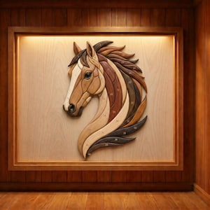 Horse Intarsia Woodworking Pattern, Scroll Saw Wall Art Template (PDF Download)