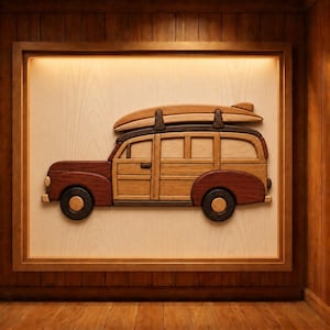 Vintage Woodie Surf Wagon Intarsia Woodworking Pattern (PDF)