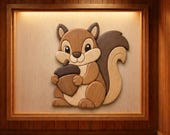 Squirrel Intarsia Pattern PDF, Scroll Saw Woodworking Template, Woodland Animal Digital Download, Printable Wood Craft Plan