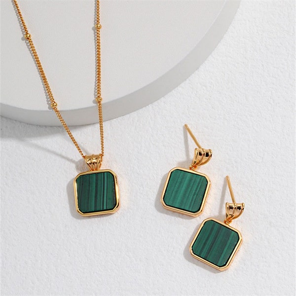S925 Silver Gold Plated Malachite Necklace / Gold Malachite Necklace / Mint Green Necklace / Natural Malachite Pendant in Sterling Silver