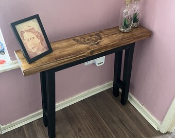 Reclaimed timber hallway bench with graphic