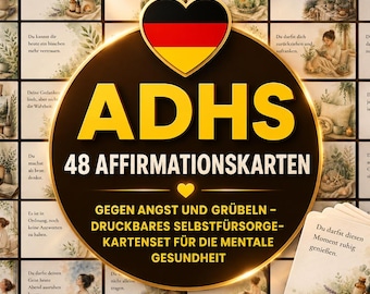 Affirmationskarten Overthinker PDF Druckvorlage / 48 Beruhigende Karten Deutsch / Achtsamkeit Selbstliebe Geschenk Descarga digital