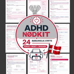 ADHD Nødkit | 24 Printable Worksheets for Focus, Structure (Digital Download)